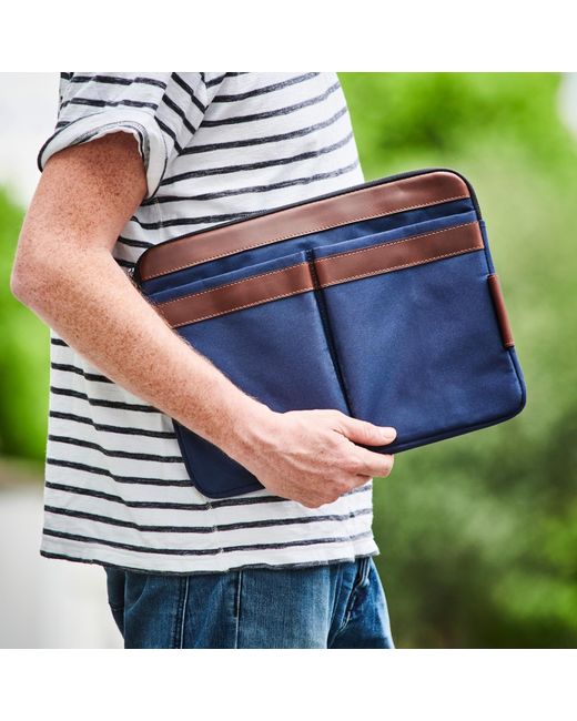 VIDA VIDA Blue Leather Trim Laptop Travel Pouch