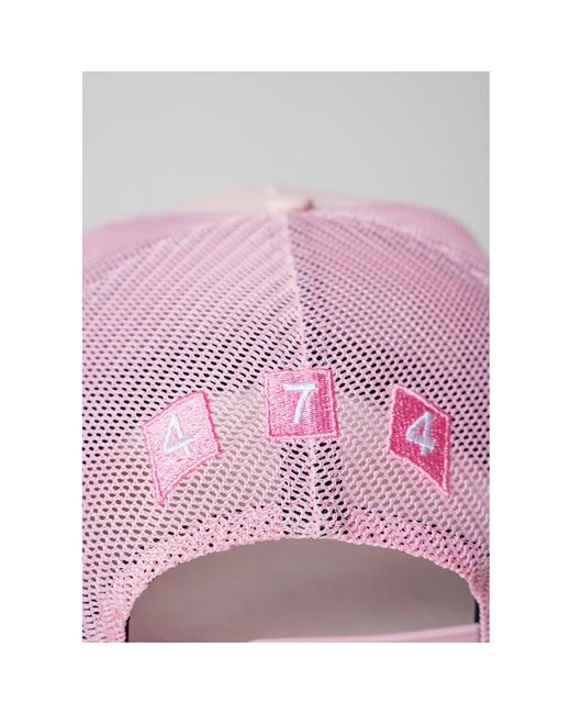 474 co Pink 474 Distressed 3 Bars Trucker Hat for men