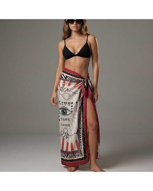LOVEIST STORE Red Jordi Print Sarong Pareo