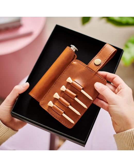 VIDA VIDA Brown Tan Leather Golf Tee Holder & Hip Flask for men