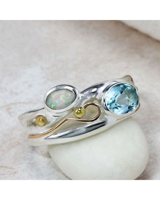 Isla Silver Blue Topaz & Opal Gemstone Ring
