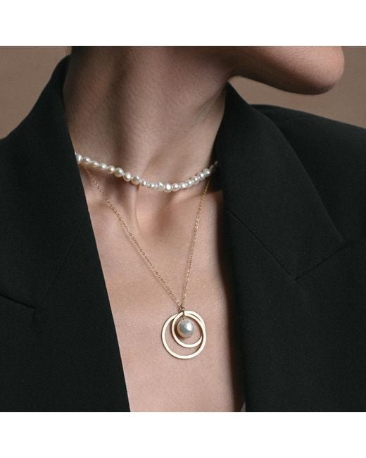 Pearl Code Metallic Univers Baroque Pearl Necklace — -Filled Double Circle Pendant