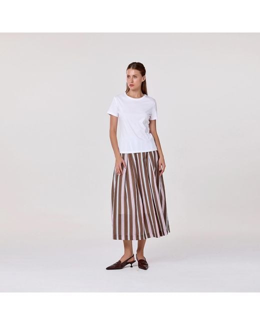 Smart and Joy Brown Striped Midi Skirt With Cotton Lining