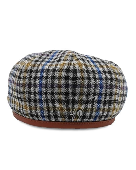 DORIA 1905 Gray Check Fabric Beanie With Leather Trim