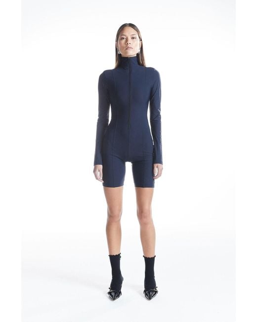 No'design Blue Zip-Up Short Jumpsuit