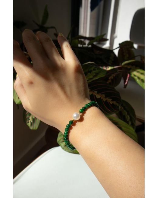 seree Green Clara Pearl And Chalcedony Beaded Bracelet