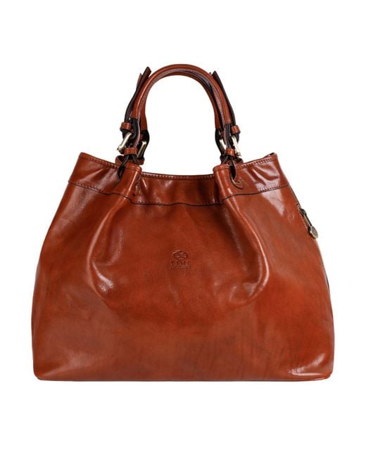 Time Resistance Brown Cognac Leather Tote Bag For