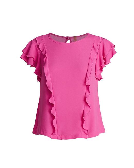 Conquista Pink Frill Detail Short Sleeve Top