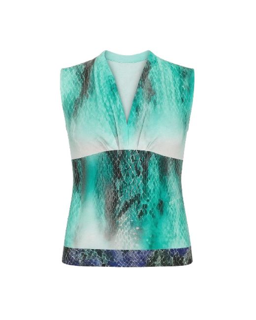 Conquista Green Aqua Serpent Sleeveless V-Neck Top