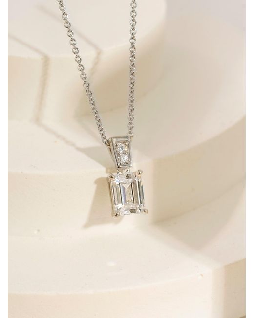 Diamonbliss Metallic Embellished With Swarovski Plated Emerald Cut Solitaire Drop Pendant Necklace, One And Half Carats