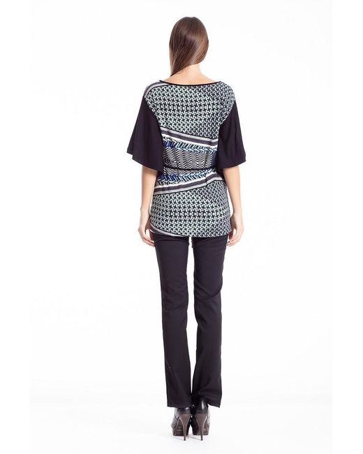 Conquista Black Striking Print Tie Waist Top