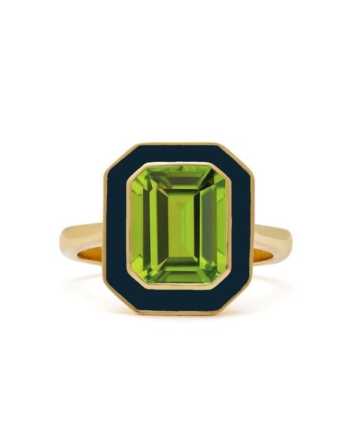 Augustine Jewels Green Peridot And Enamel Cocktail Ring