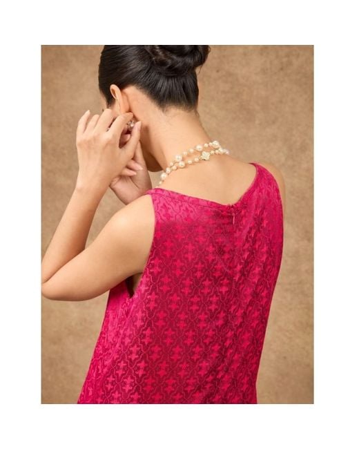Silk and Bears Pink Aurora Fuchsia Damask Hand-Dyed Silk Jacquard Maxi Dress