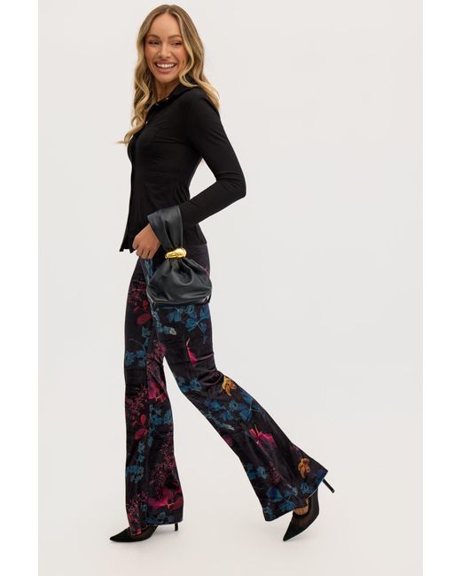 Why Mary Blue Florencia High Waisted Floral Print Flared Pants