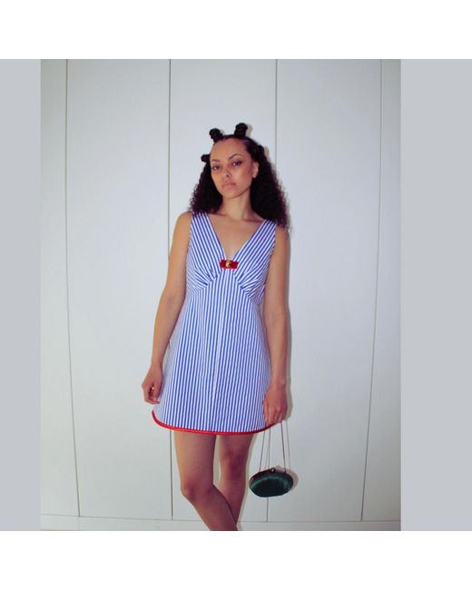 Couture to Your Door Blue And Stripped Nautical Mod Dress