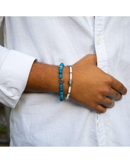 Ebru Jewelry Blue Ocean Zen Jade & Pearl Bracelet Set for men