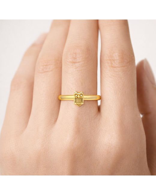 Unaloe Yellow Plated Owl Ring – Adjustable Symbolic Nature-Inspired Ring For