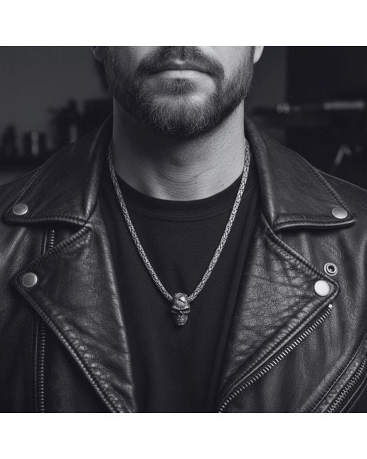 Tg-Jewellery by Tamara Gervasio Metallic Skull Japonese Sign Power Flat Byzantine Chain for men