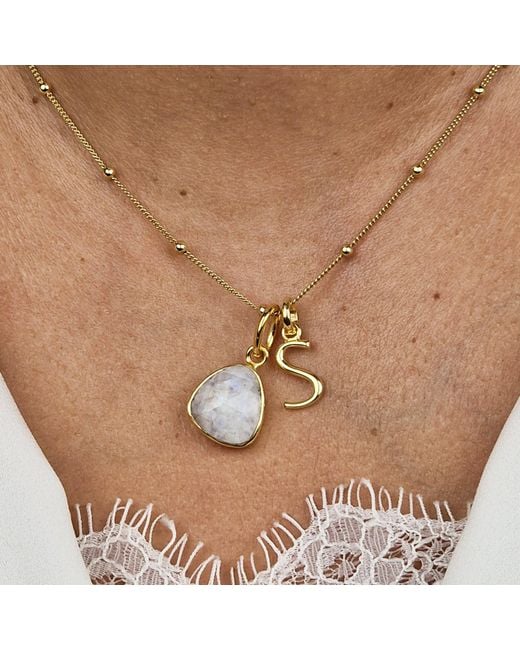 Harfi Metallic Vermeil Plated Moonstone Initial Charm Necklace