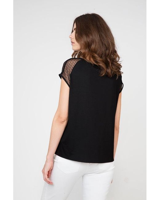 Conquista Gray Chic Printed Viscose Front Jersey Top With Contrasting Back & Mesh Shoulders