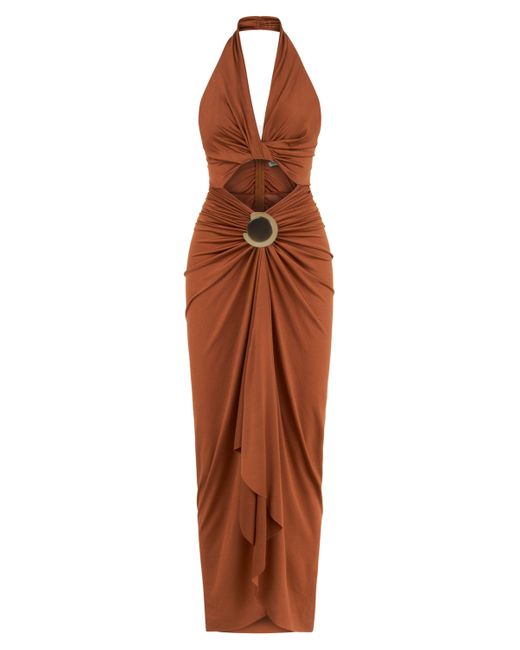 Nocturne Brown Window Detail Maxi Dress