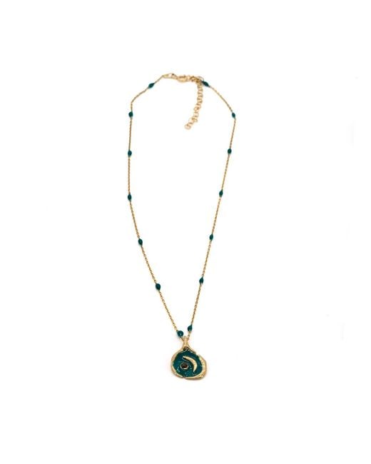 Ebru Jewelry Metallic New Beginning Moon Enamel Chain Necklace
