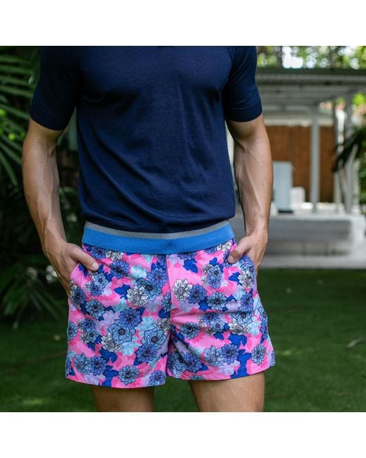 Lords of Harlech Purple Quack Snap Floral Swim Short for men