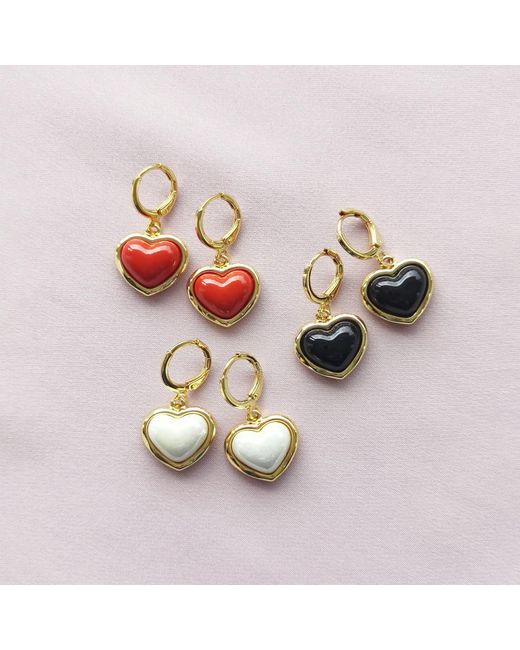 POPORCELAIN Red Porcelain Heart Drop Earrings
