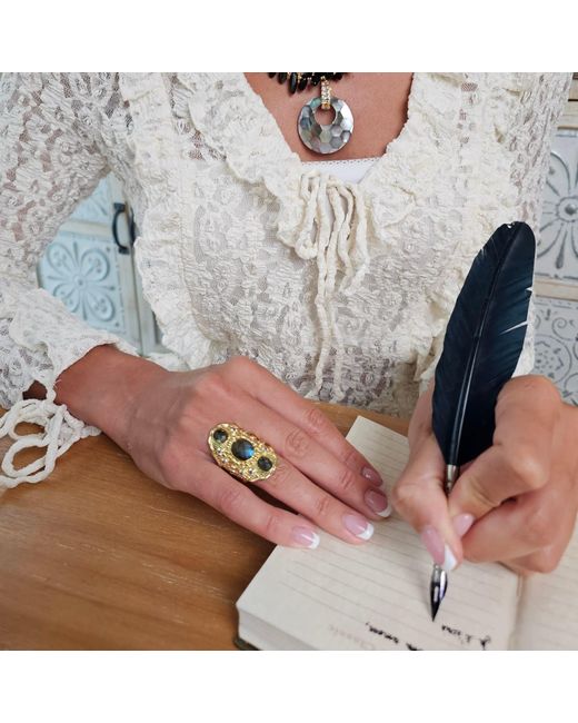 Farra Metallic Labradorite Stones With Zircon Statement Ring