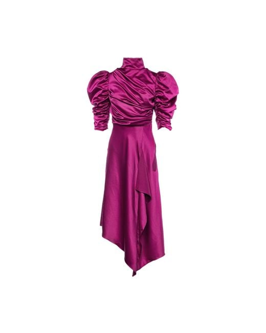 Vasiliki Atelier Purple Flavia Satin Draped Midi Dress Love Potion