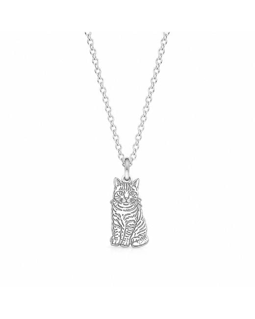 Posh Totty Designs Metallic Sterling Tabby Cat Dinky Charm Necklace