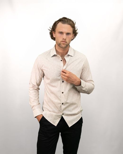 Lords of Harlech Natural Neutrals Nigel Perugia Paisley Shirt for men