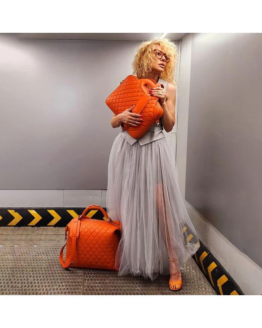 Laura Olaru Orange Fabiola Leather Laptop Bag