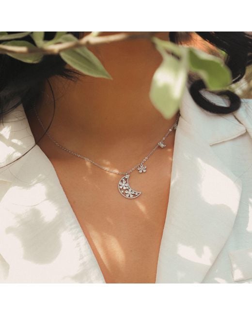 Luna Charles Metallic Flora Flower Moon Pendant Necklace