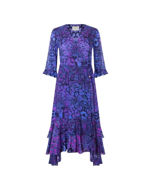 Sophia Alexia Purple Leopard Midi Wrap Dress