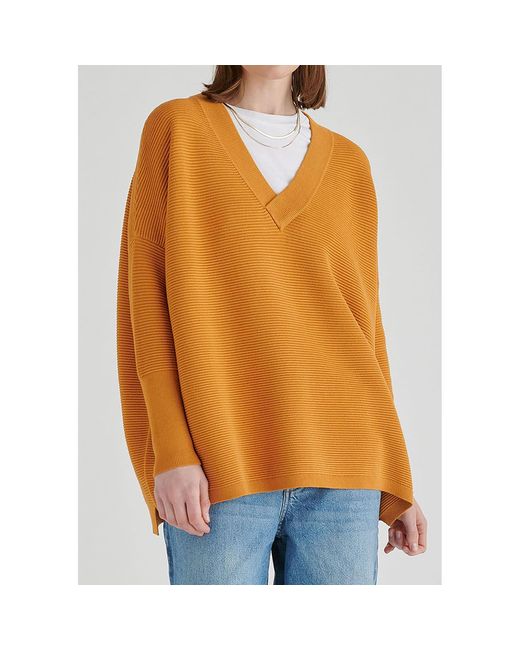 Paisie Orange V-Neck Ribbed Jumper