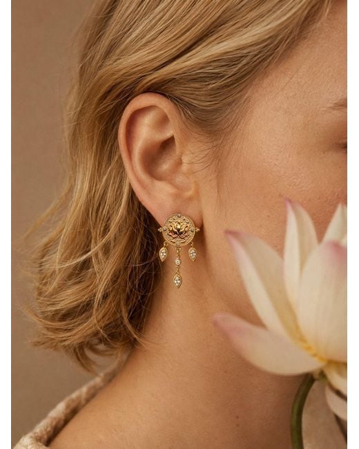 Aurozia Metallic Lotus Within Vermeil Lotus Drop Earrings
