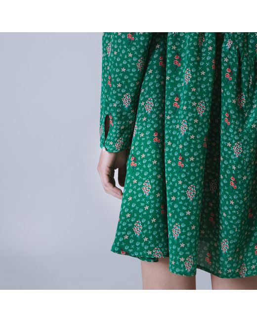 SVETA Milano Green Oxford Silk Floral Dress