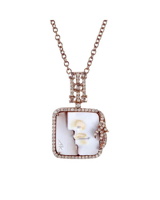 Artisan Metallic Rose Shell Cameo & Diamond Choker Necklace