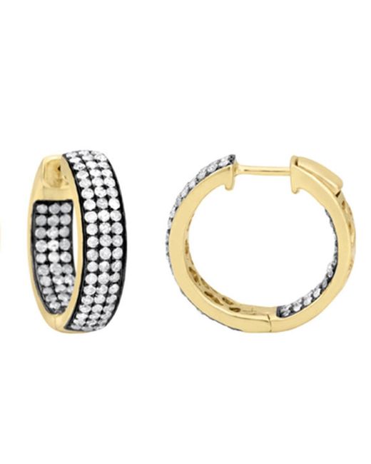 Artisan Multicolor 18k Yellow Gold & 925 Silver With Pave Diamond Designer Hoop Earrings
