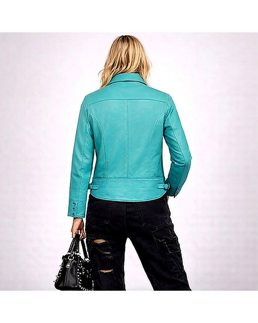 Zasta Studio Blue Bubble Gum Sky Multi Pocket Leather Jacket