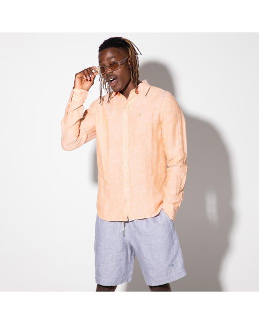 Maison Tangerine Pink Apricot Linen Shirt For for men