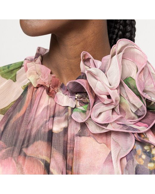 Nissa Pink Floral-detail Maxi Dress