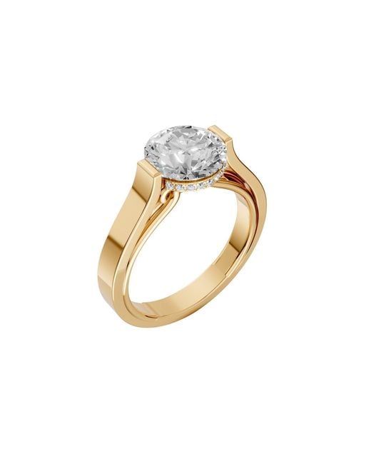 Aya Fine Jewelry Metallic Round Lab Diamond Solitaire Engagement Ring With Hidden Halo