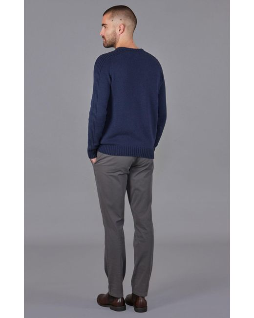 Paul James Knitwear Blue Organic Cotton Alexander Crew Neck Jumper for men