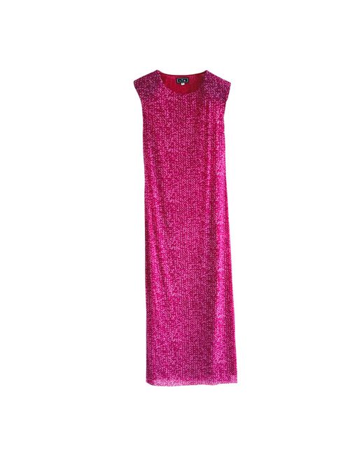 L2R THE LABEL Pink Shoulder Pad Printed Mesh Dress