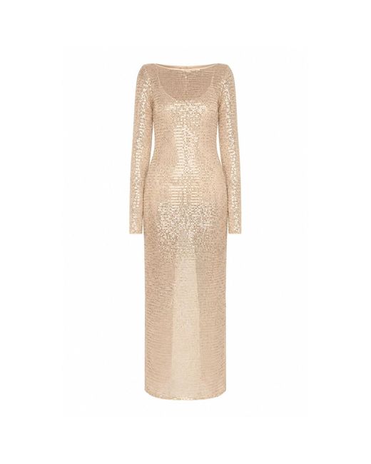 AMAANALUX Natural Neutrals Sequin Sheer Maxi Dress, Cream