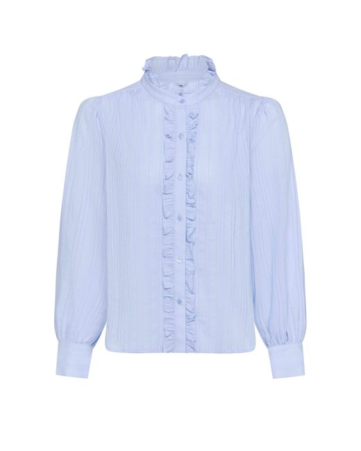 Guinea London Blue Frill Fronted Cotton Blouse