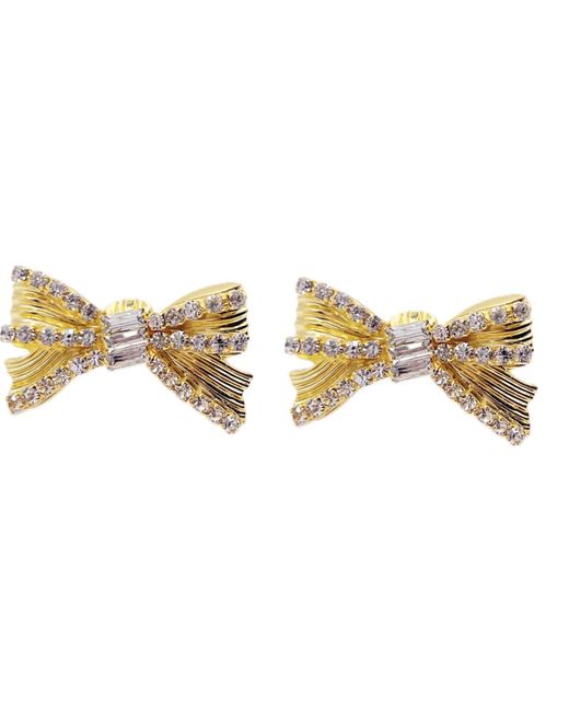 Achala Handcrafted Metallic Sparkle Crystal Bow Earrings