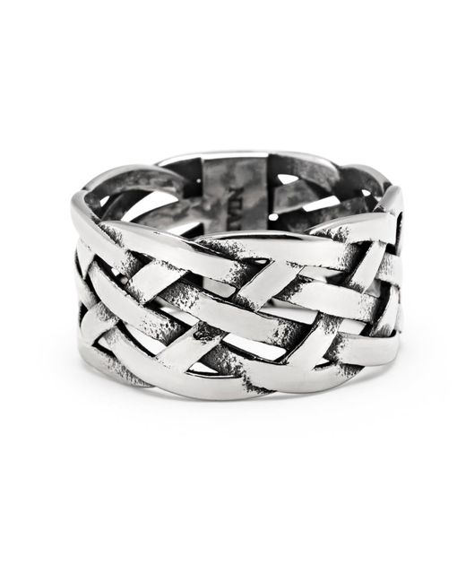 Nialaya Metallic Stainless Steel Woven Chain Ring for men